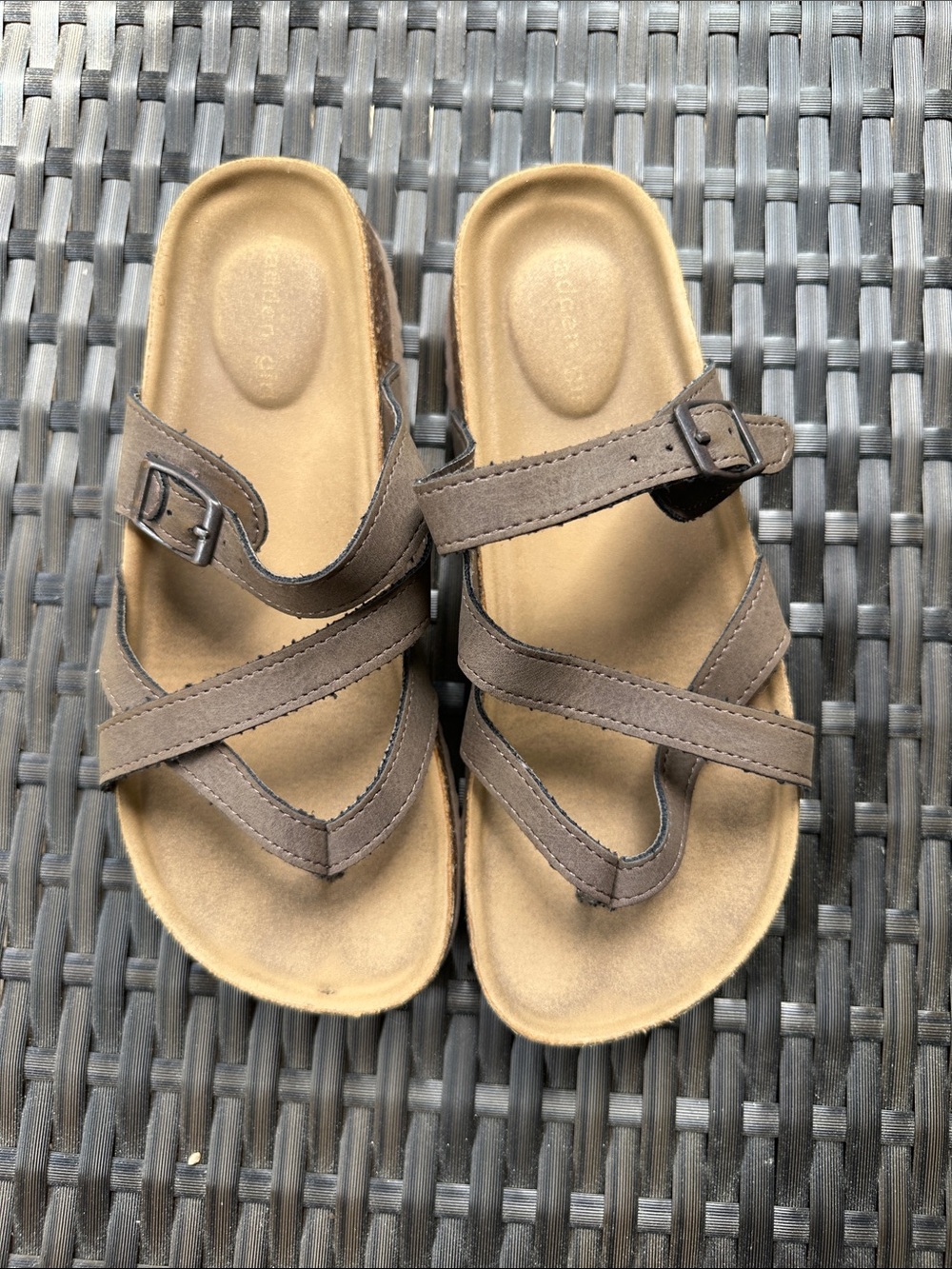 Madden Girl Brown Strappy Buckle Slide Sandals